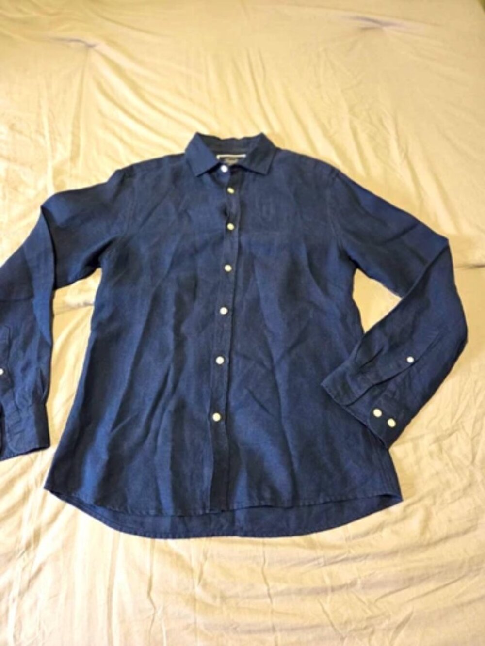 Charles Tyrwhitt Mens Long Sleeve Button Down Shirt Navy Blue Extra Slim Fit S